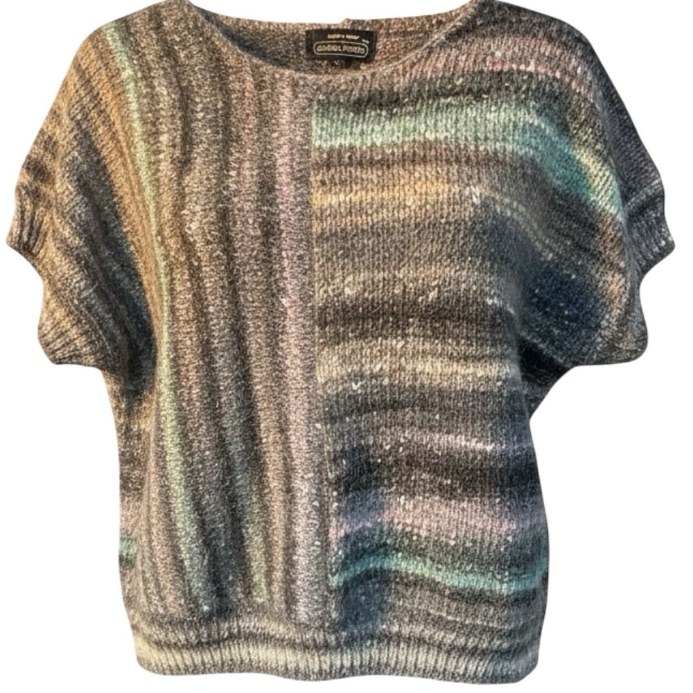 VTG Womens Quality Sweater Wool Mohair Angora Knit Cap Sleeve Muted Hues SZ M